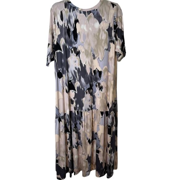 LOGO‎ by Lori Goldstein Elbow Sleeve Crew Neck Dress Neutral Combo Jersey Large - Picture 6 of 7